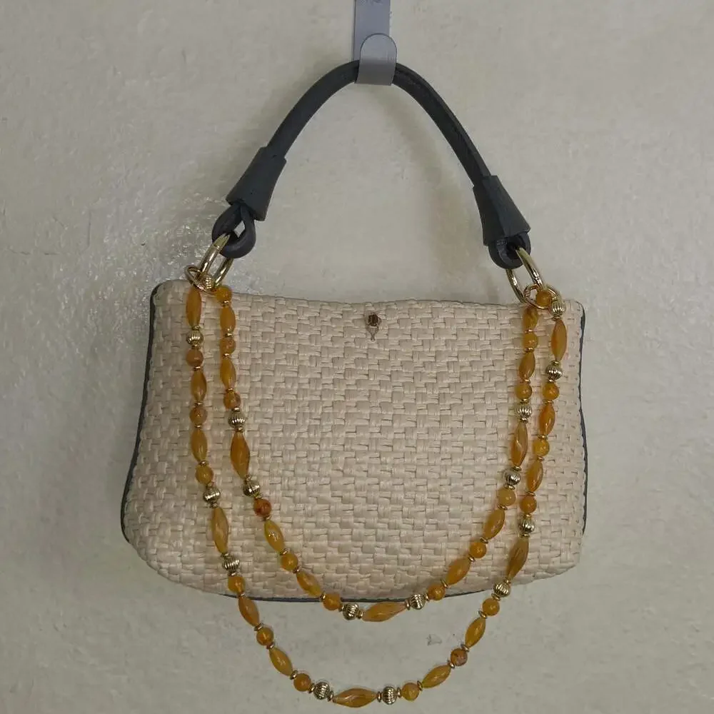 Valentina Fiore Rattan/Straw Frame Top Handle Handbag